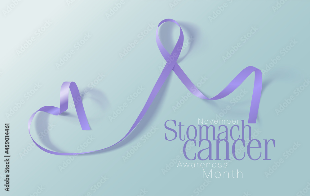 Stomach Cancer Awareness Calligraphy Poster Design. Realistic Periwinkle Ribbon. Stomach Cancer Awareness Calligraphy Poster Design. Realistic Periwinkle Ribbon.