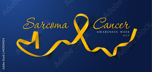 Sarcoma and Bone Cancer Awareness Calligraphy Poster Design. Realistic Yellow Ribbon.