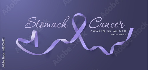 Stomach Cancer Awareness Calligraphy Poster Design. Realistic Periwinkle Ribbon.