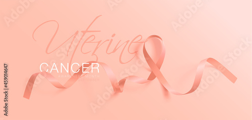Uterine Cancer Awareness Calligraphy Poster Design. Realistic Peach Ribbon.