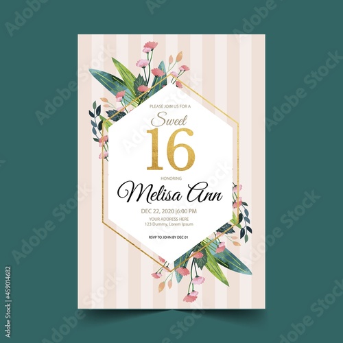 sweet sixteen birthday invitation vector design illustration