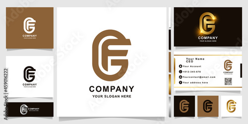 Minimalist letter GF or OE monogram logo template with business card design