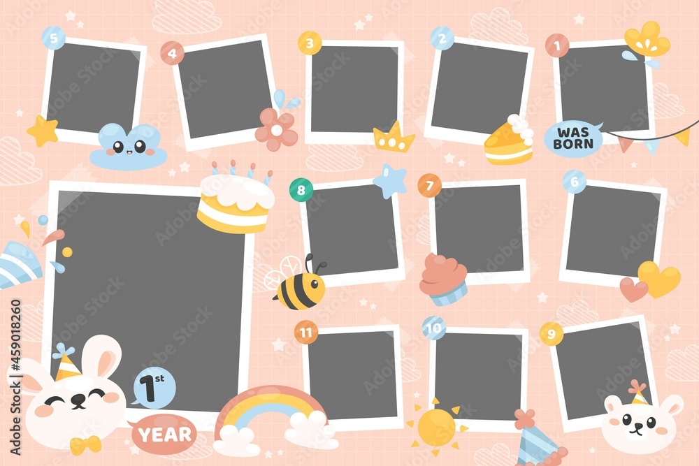 flat birthday collage frame copy space collection vector design illustration flat birthday collage frame copy space collection vector design illustration