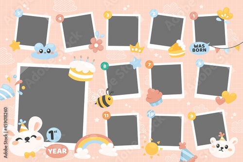 flat birthday collage frame copy space collection vector design illustration