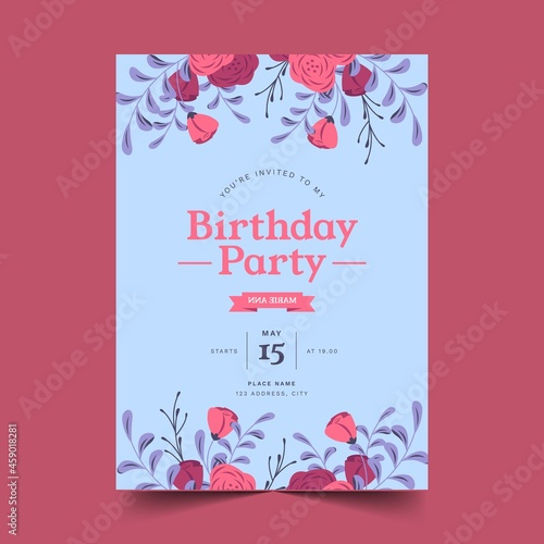 organic flat birthday invitation vector design illustration