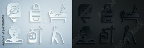 Set IV bag, Patient with broken leg, Head of deaf and dumb, Blind human holding stick, Intercom and Blindness icon. Vector