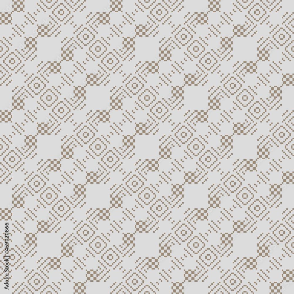 Abstract ornament pattern with pixel art details. This repeating texture can be used as a background or a graphical design element by itself. Abstract ornament pattern with pixel art details. This repeating texture can be used as a background or a graphical design element by itself.