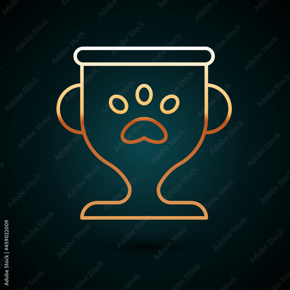 Gold line Pet award symbol icon isolated on dark blue background. Medal with dog footprint as pets exhibition winner concept. Vector Gold line Pet award symbol icon isolated on dark blue background. Medal with dog footprint as pets exhibition winner concept. Vector