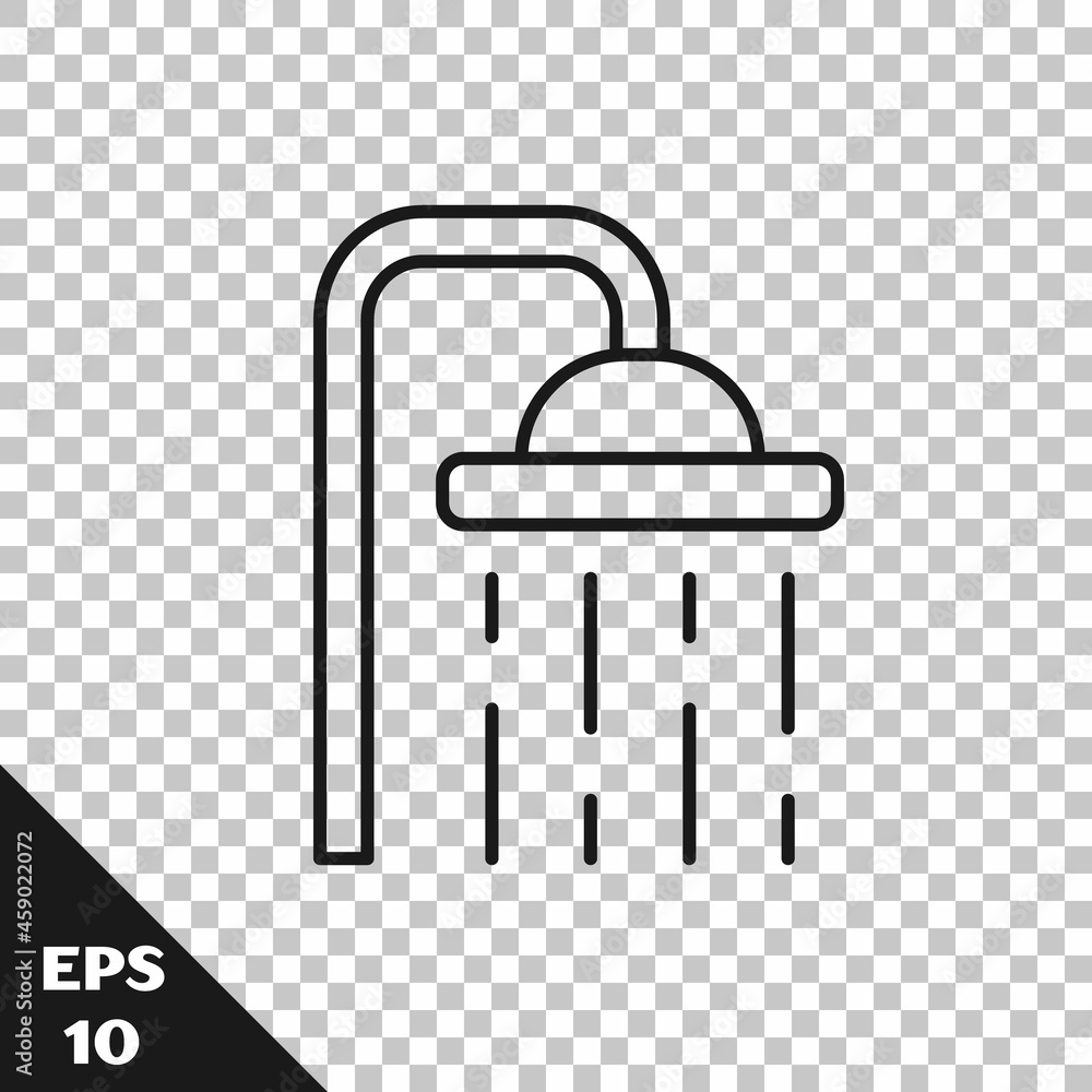 Black line Shower head with water drops flowing icon isolated on transparent background. Vector Black line Shower head with water drops flowing icon isolated on transparent background. Vector