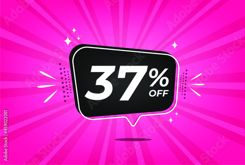 37 percent discount. Pink banner with floating balloon for promotions and offers.