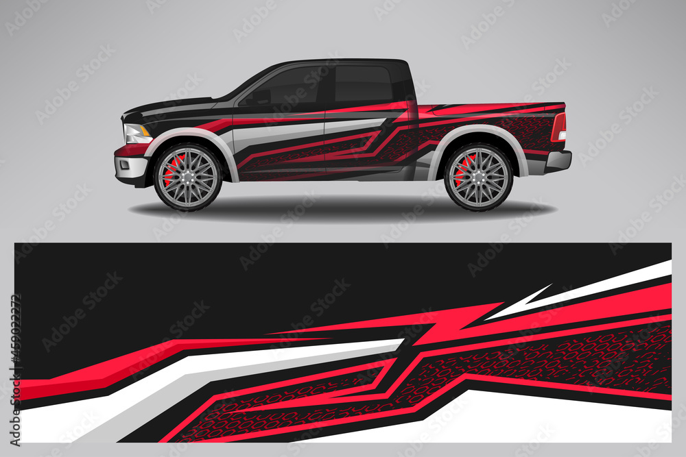 Wrap car vector design decal. Graphic abstract line racing background design for vehicle, race car, rally, adventure livery camouflage.