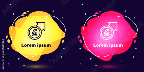 Set line Financial growth and pound sterling coin icon isolated on blue background. Increasing revenue. Abstract banner with liquid shapes. Vector