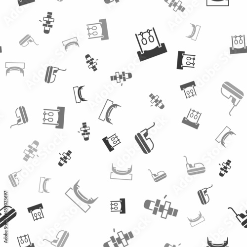 Set Gymnastic rings, Hopscotch, Bumper car and Boat swing on seamless pattern. Vector