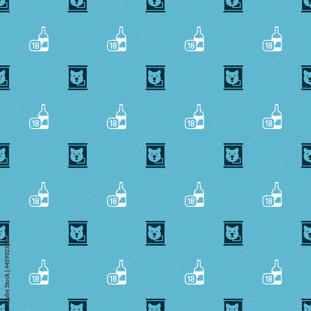 Set Canned food and Wine bottle on seamless pattern. Vector Set Canned food and Wine bottle on seamless pattern. Vector