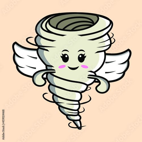 Cute happy Whirlwind tornado icon. whirlwind tornado vector icon with wing costume on pink background cartoon icon illustration design isolated flat cartoon style