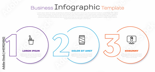 Set line Champagne in an ice bucket, Beer can and Alcohol or beer bar location. Business infographic template. Vector