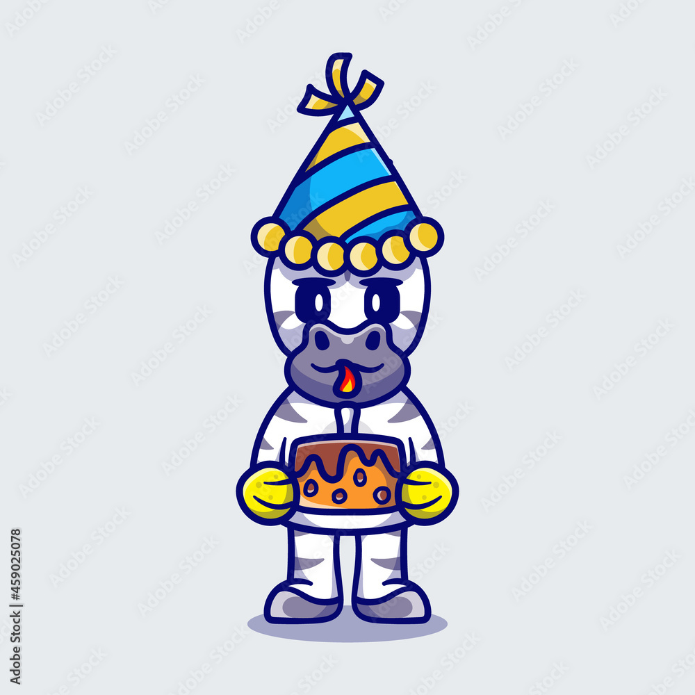 cute zebra celebrating happy new year or birthday