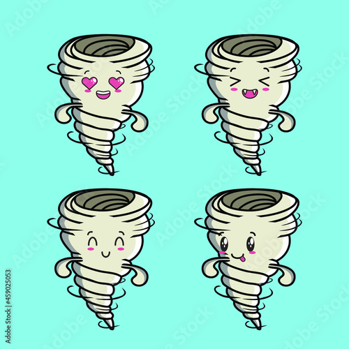 Set Cute Whirlwind tornado icon face expression. whirlwind tornado vector icon on blue background cartoon icon illustration design isolated flat cartoon style