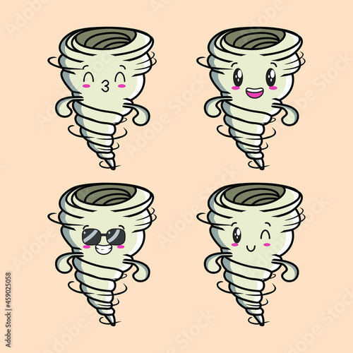 Set Cute Whirlwind tornado icon face expression. whirlwind tornado vector icon on blue background cartoon icon illustration design isolated flat cartoon style
