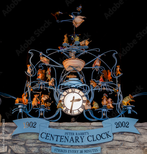 Bild auf Leinwand Centenary clock at the World of Beatrix Potter attraction in the English Lake district