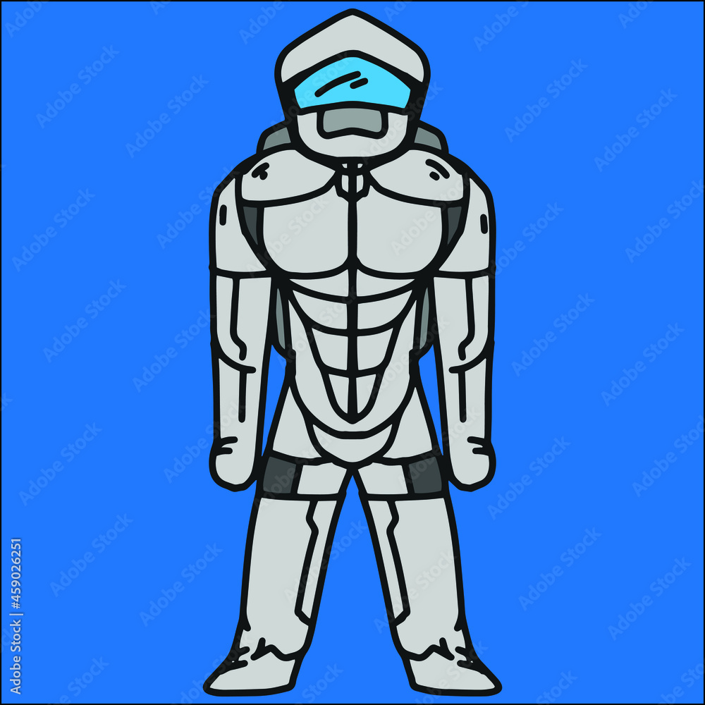 Hand drawn astronaut robot character, editable  vector file for all of your graphic needs.