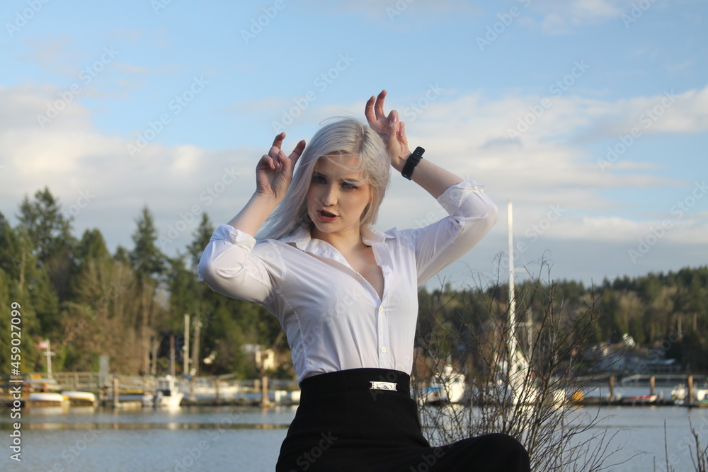 silver haired lady making silly faces silver haired lady making silly faces