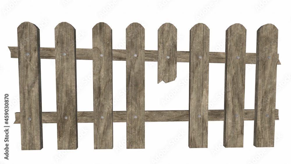 old fence on the white background 3d-rendering old fence on the white background 3d-rendering