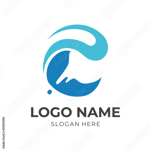 wave logo design with flat blue color style