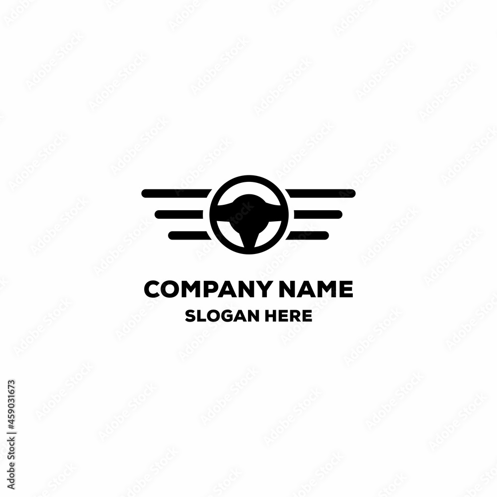 Steering wheel with wings line, logo design concept simple Steering wheel with wings line, logo design concept simple