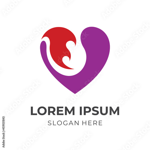 love burn logo vector, love and fire, combination logo with flat red and pink color style