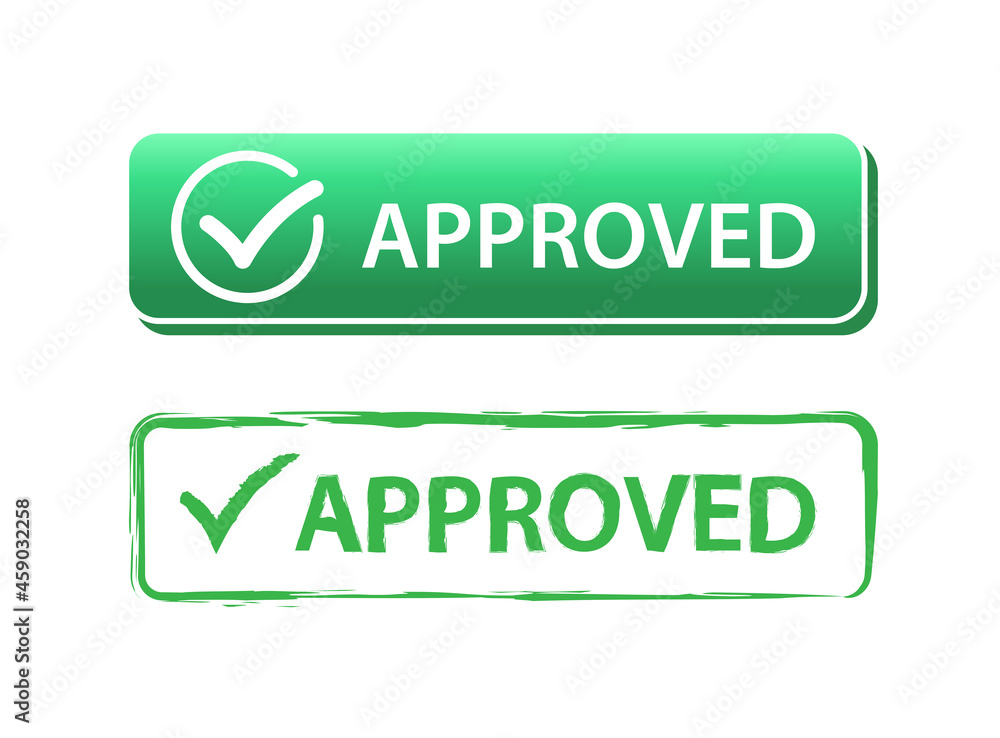 Approved button on white background. Design for website and mobile apps. Vector illustration. Approved button on white background. Design for website and mobile apps. Vector illustration.