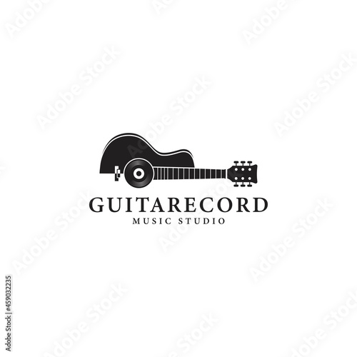 Vinyl record and acoustic guitar logo template.