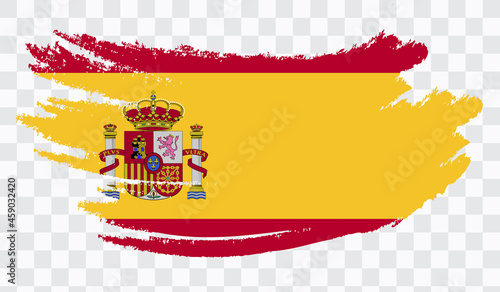 Grunge brush stroke with SPAIN national flag. Watercolor painting flag,poster, banner of the national flag. Style watercolor drawing. Vector isolated on transparent background.	