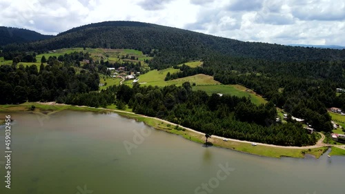 Orbit view of Lake and Reserve in El oro, mexico photo