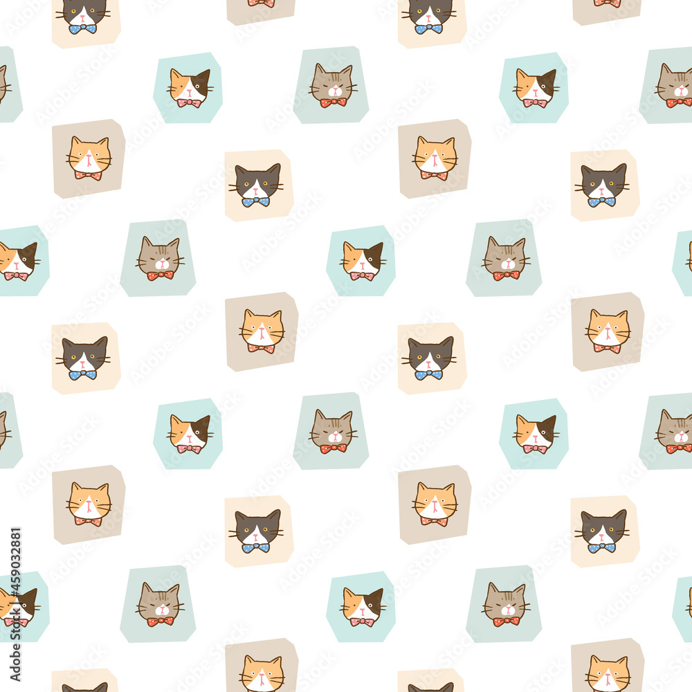 Seamless Pattern with Cartoon Cat Face Design on White Background Seamless Pattern with Cartoon Cat Face Design on White Background