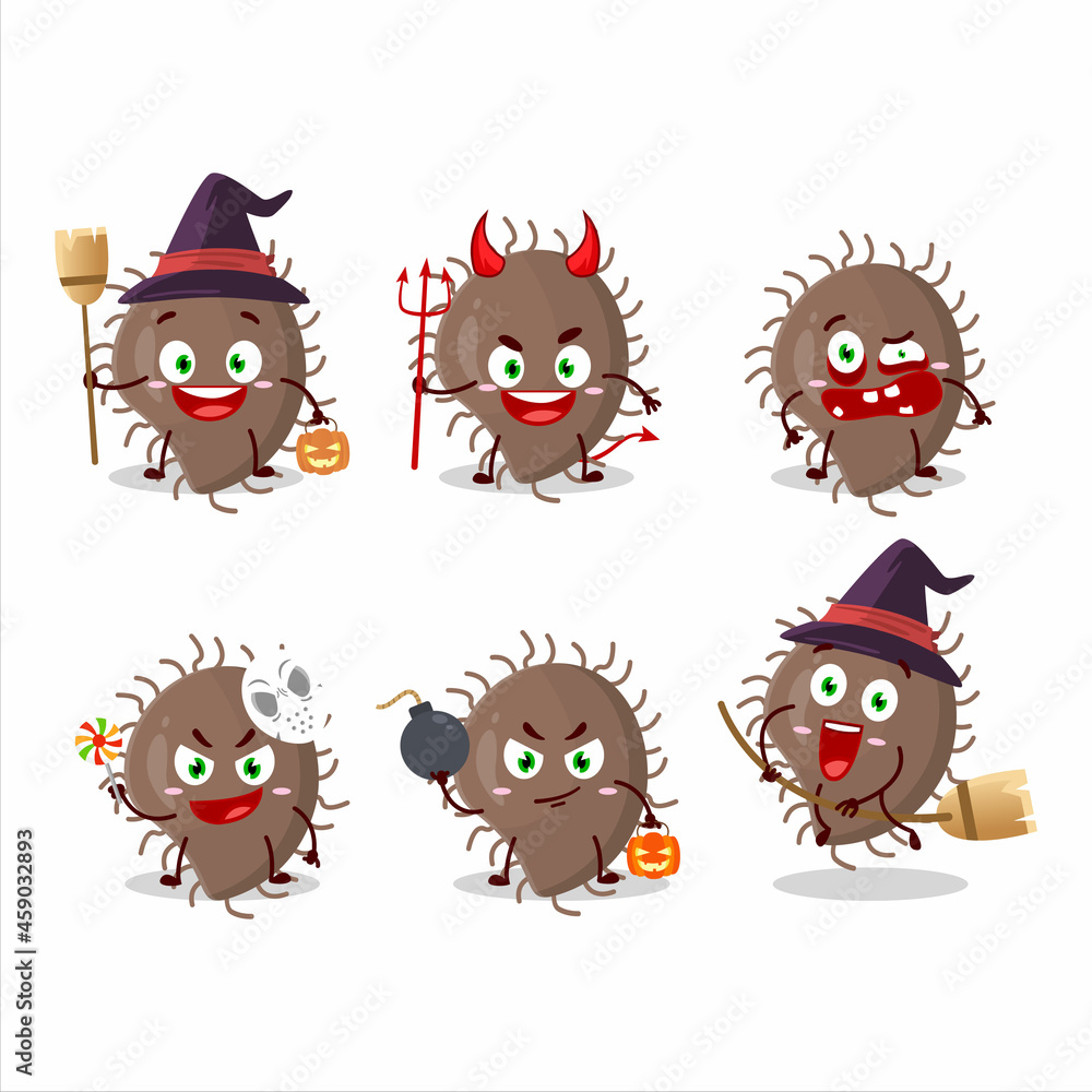 Obraz premium Halloween expression emoticons with cartoon character of coronaviridae