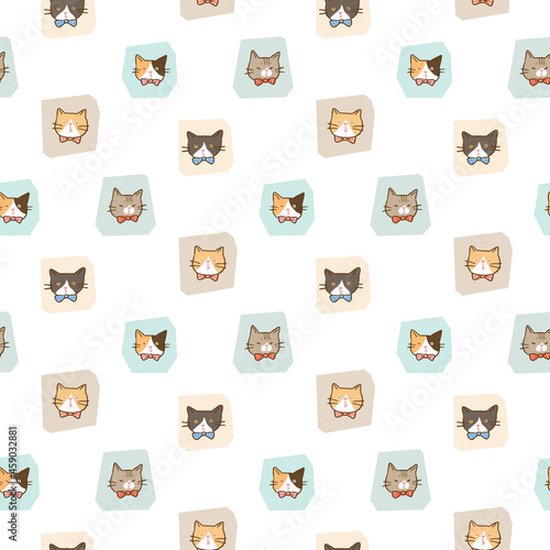 Fototapeta Naklejka Na Ścianę i Meble -  Seamless Pattern with Cartoon Cat Face Design on White Background
