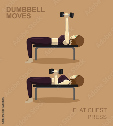 Flat Chest Press Dumbbell Woman Moves Manga Gym Set Illustration