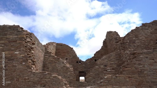 Chaco National Historical Park, Ruins of Pueblos Indigenous Community Buildings. New Mexico USA, Close Up, Tilt Down photo