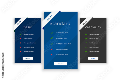 pricing purchase comparison table template