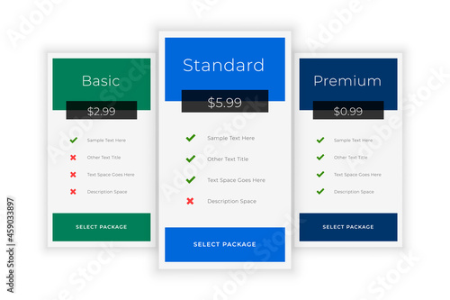 subscription plans and pricing table template