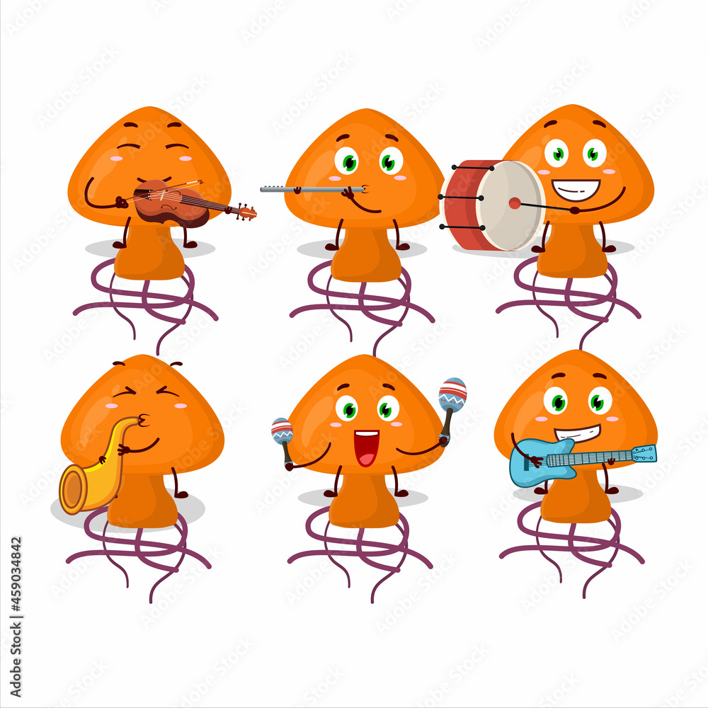 Fototapeta premium Cartoon character of moordecovirus playing some musical instruments