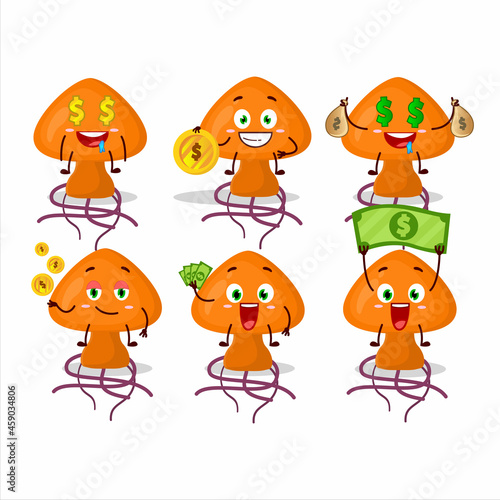 Moordecovirus cartoon character with cute emoticon bring money