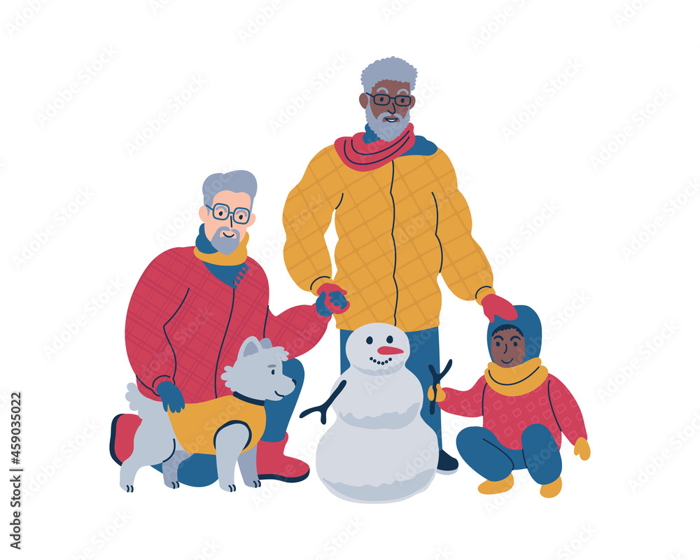 Family time together outside during winter. Isolated vector illustration. Family time together outside during winter. Isolated vector illustration.