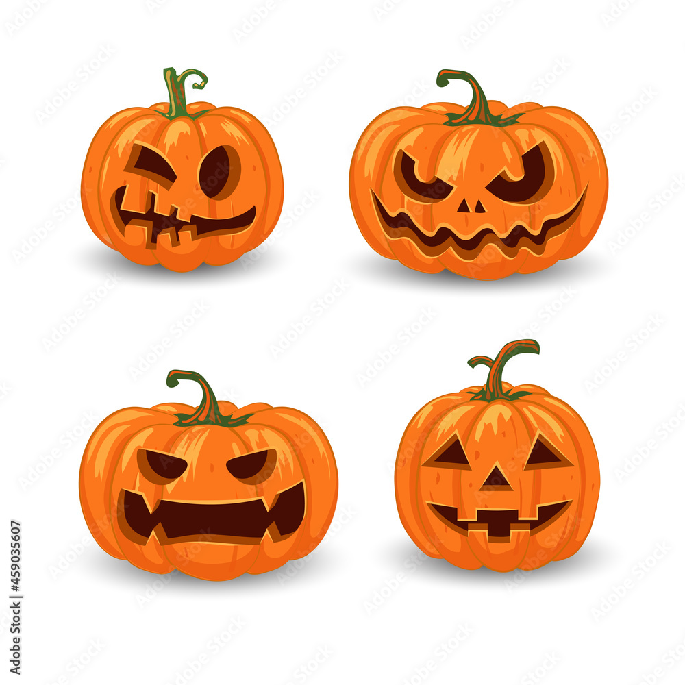 Halloween pumpkins in vector with set of different faces vector illustration