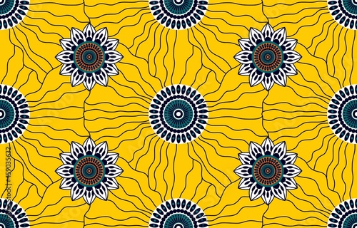 seamless floral abstract fabric. Seamless pattern in tribal, African wax print kitenge floral motifs vector.