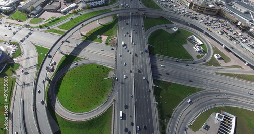 Transport traffic on infinity interchange  aerial view