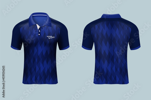 3D realistic mock up of front and back of polo shirt. soccer sport shirt  jersey template. Concept for casual uniform or apparel mockup template in design vector illustration