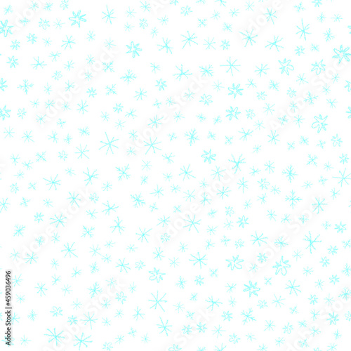Hand Drawn Snowflakes Christmas Seamless Pattern. Subtle Flying Snow Flakes on chalk snowflakes Background. Amazing chalk handdrawn snow overlay. Emotional holiday season decoration.