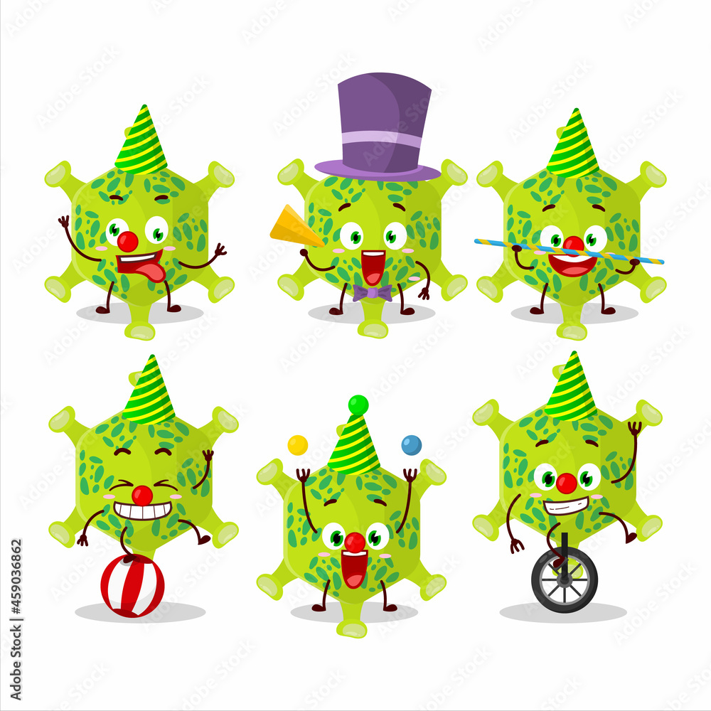 Naklejka premium Cartoon character of nobecovirus with various circus shows